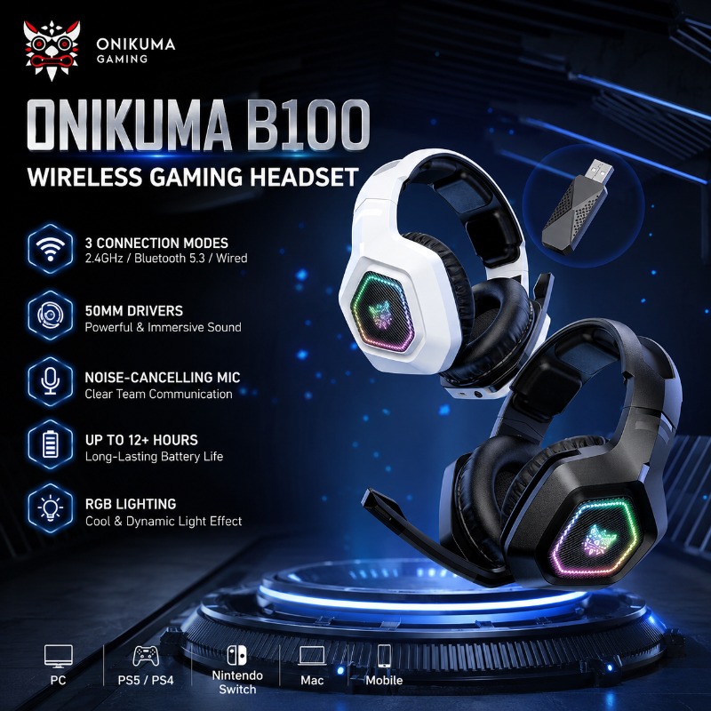 Gaming Console Apple - ONIKUMA B100 Wireless Gaming Headset 2.4GHz