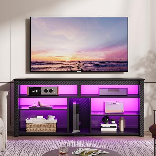 Gaming Console Entertainment Center - LED Tall TV Stand, Entertainment Center