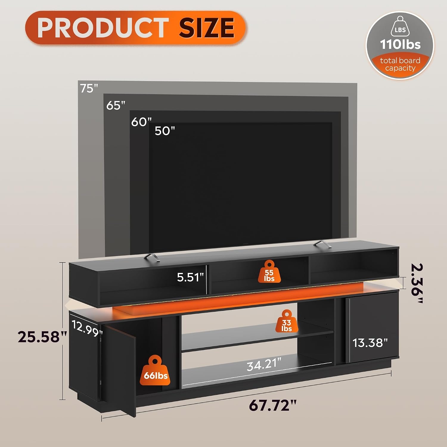 Modern TV Stand for 75 Inch TV - Gaming Console Entertainment Center recension och pris