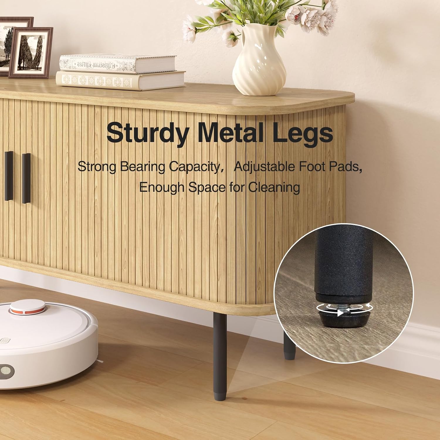 Natural Fluted TV Stand for 60 - Gaming Console Entertainment Center recension och pris