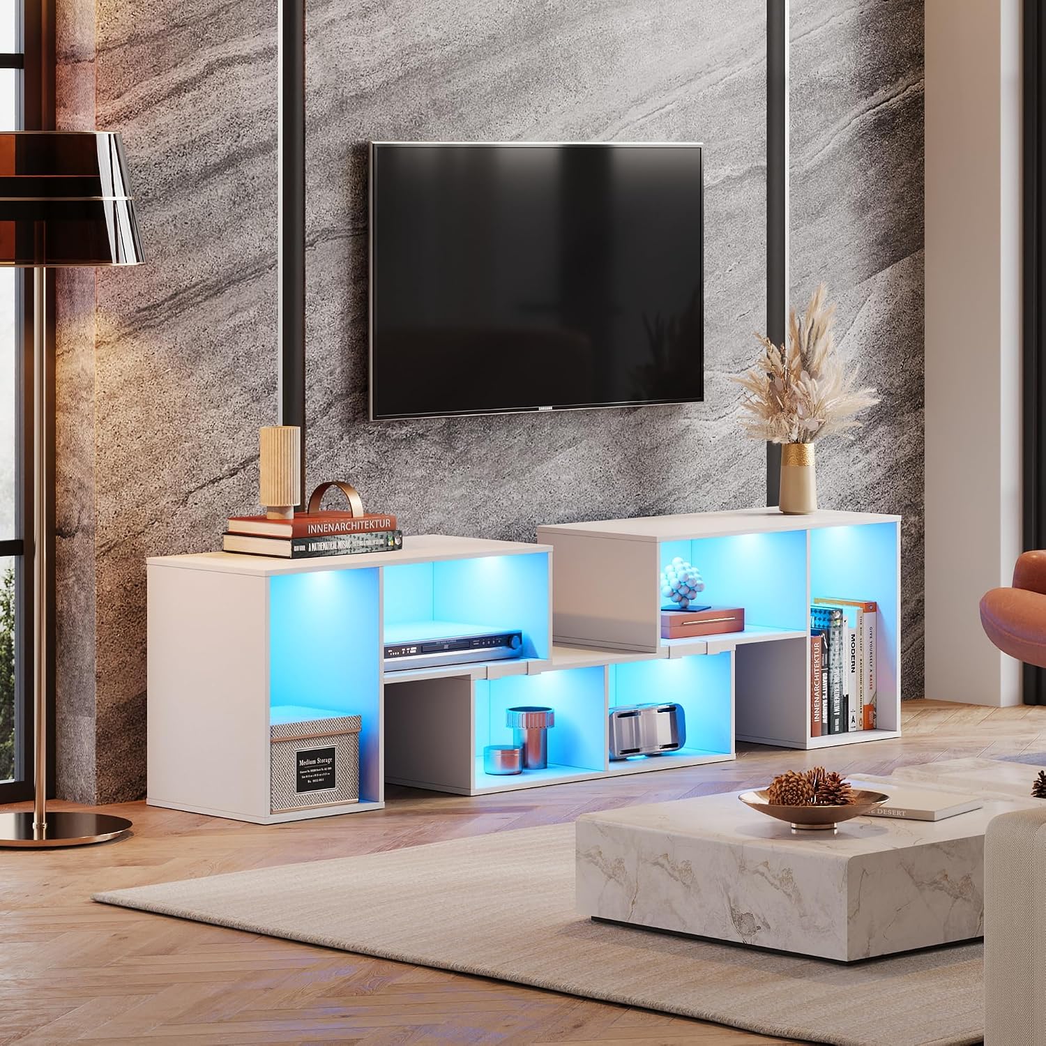 Deformable TV Stand with LED S - Gaming Console Entertainment Center recension och pris