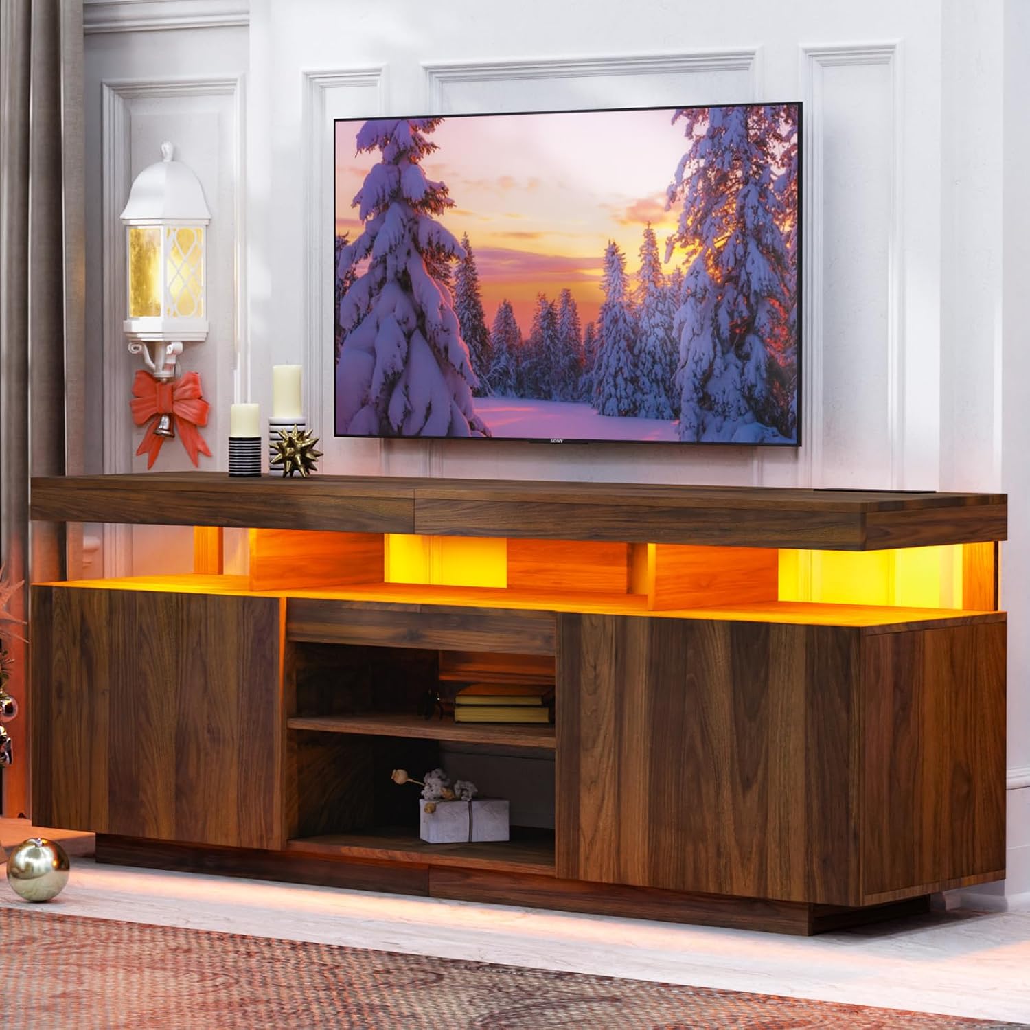 LED TV Stand with Power Outlet - Gaming Console Entertainment Center recension och pris