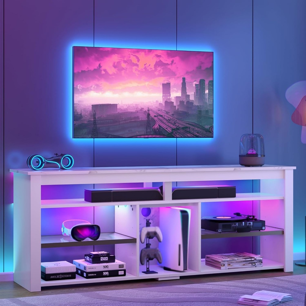 70 Inch TV Stand with LED Ligh - Gaming Console Entertainment Center recension och pris