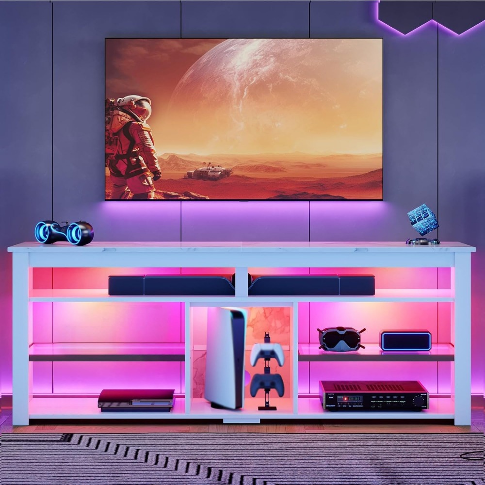 70 Inch TV Stand with LED Ligh - Gaming Console Entertainment Center recension och pris