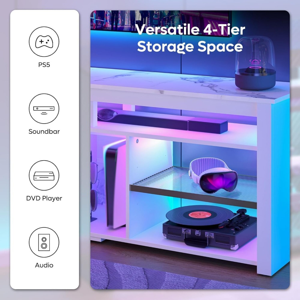 70 Inch TV Stand with LED Ligh - Gaming Console Entertainment Center recension och pris