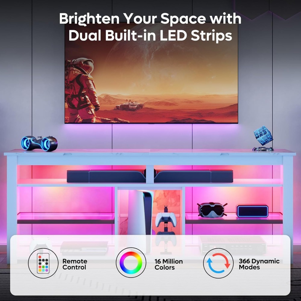 70 Inch TV Stand with LED Ligh - Gaming Console Entertainment Center recension och pris
