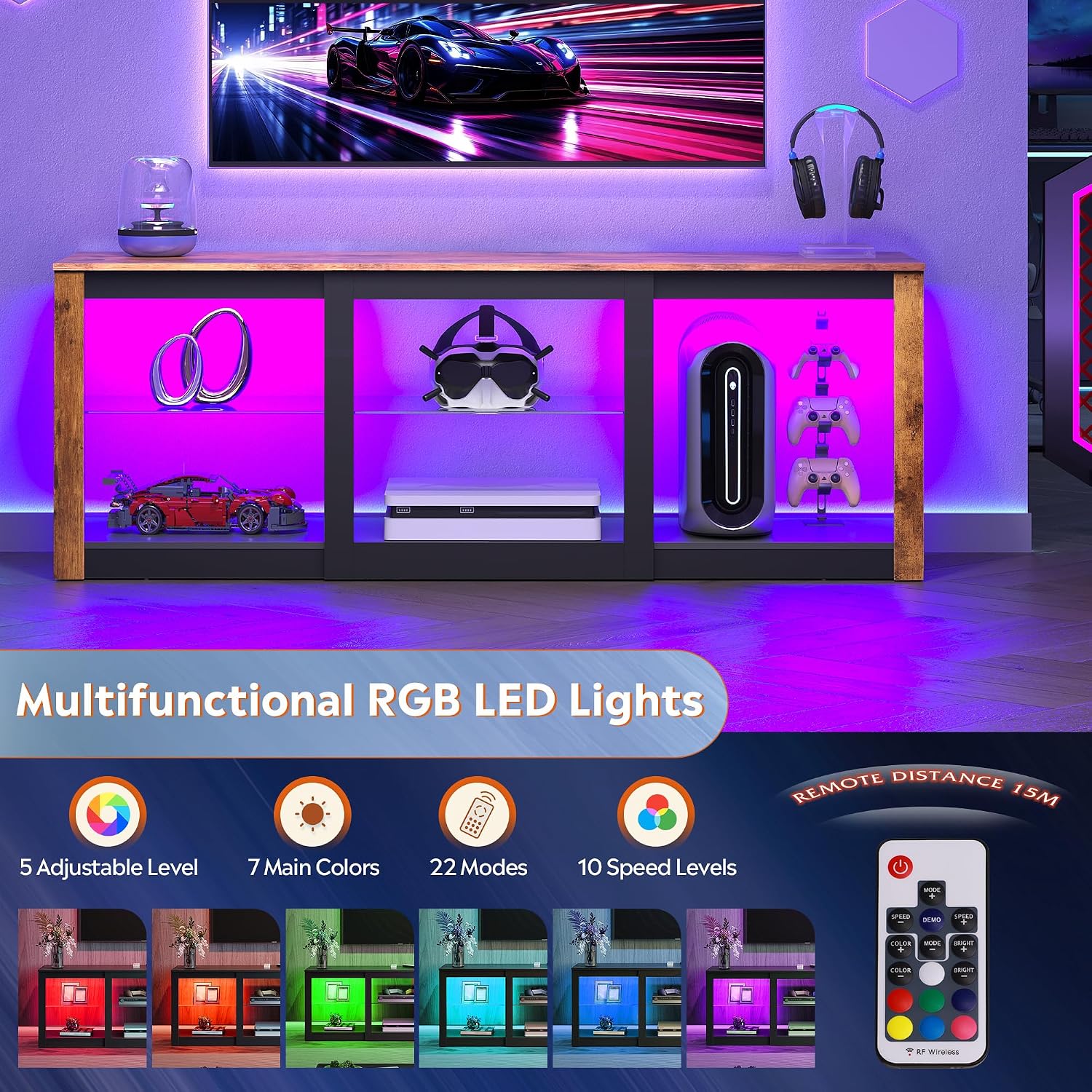 LED TV Stand Entertainment Cen - Gaming Console Entertainment Center recension och pris